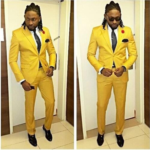 Latest Coat Pant Designs 2021 Casual Yellow Men Suit For Wedding Groom Slim Fit Prom Party Tuxedo Dress Wedding Groomsman Suit
