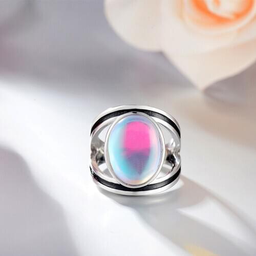 New High Quality Vintage Big Moonstone Ring Unique Style Silver Color Wedding Jewelry Promise Engagement Rings For Women
