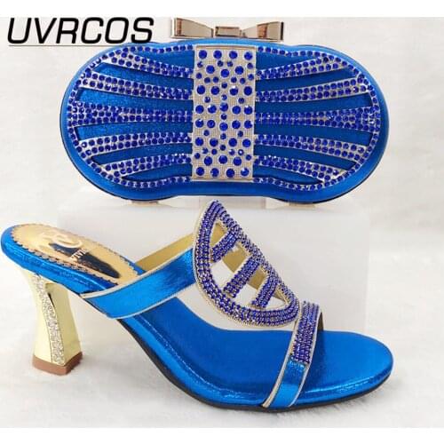 New Arrival Women Shoes and Bag To Match Set Italy Nigerian Women Wedding Pumps with Purse Blue Heel Shoes Luxury Sandals Women