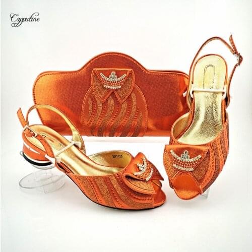 Gold Matching Shoes and Bag Set Medium Heels African Italian Design Summer Sandals With Handbag Zapatos De Mujer MM1125 4.3CM