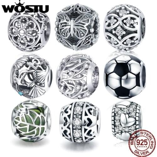 WOSTU Authentic 925 Sterling Silver Round Vine Bead Charms Pendant Fit Bracelets Women Party Fashion DIY Jewelry Gift Making