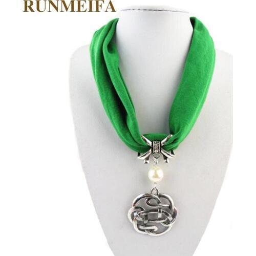 RUNMEIFA Pendants Necklaces Scarf Pure Chiffon Clouds Alloy Pendant Beads Jewelry Pendant Necklace Brand Women Neckerchief