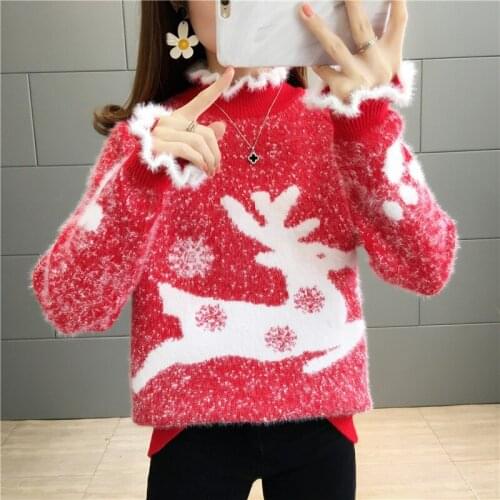 Half Turtleneck Mink Sweater Women Pullover Tops 2021 Autumn Winter New Long Sleeve Ruffle Knitwear Loose Ladies Clothes G680