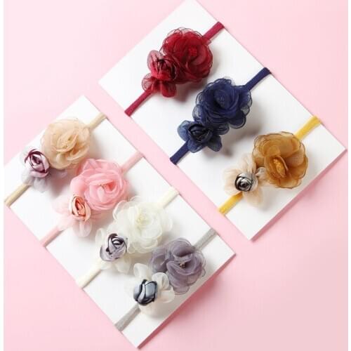 7pcs/lot Rose Flower Baby Headbands for Newborn Toddler Elastic Girls Lace Hair Bands Baby Hair Accessories Cute Gifts