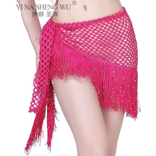 Sequins Tassel Belly Dance Hip Waist Scarf Dancing Costume Accessories Profession India Dance Women Belt Hollow Out Hip Scarf