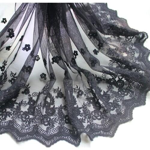 10Meters Black Flowers Mesh Fabric Cotton Thread Lace Trim Embroidery Embellishment Sewing Crafts Doll Material