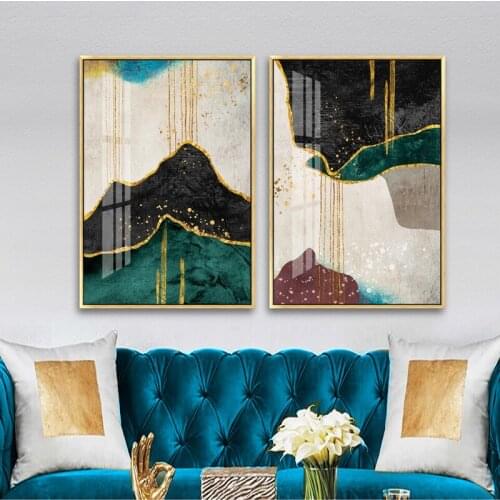 Modern Abstract Gold foil lines Green Canvas Art Paintings For Living Room Posters And Prints Wall picture HD Modern Home Decor