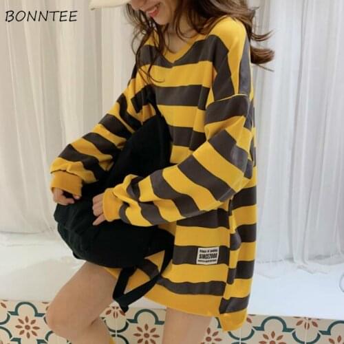 Hoodies Women Female Striped 2020 Korean Style Loose Streetwear Thin Fashion Simple Ulzzang Womens Sweatshirts Chic Casual Soft
