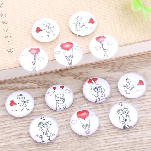 TYLFNL 50 pcs mix Beautiful love Pattern Round Glass Cabochon 16mm 18mm Dome Flat Back DIY Jewelry Finding S-010506