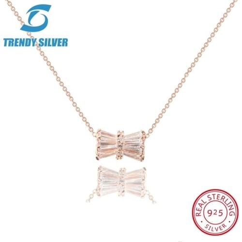 925 sterling silver necklace chain for women woman rose gold plated pendant jewelry pave CZ