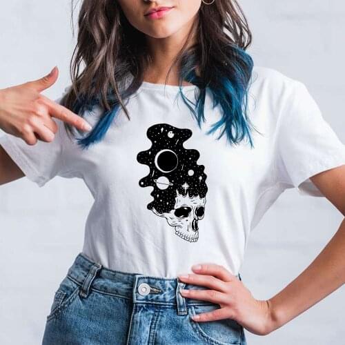 WomenS T Shirts The magical Skull And The Galaxy Priented streetwear Short Sleeve Y2k Fashion wholesale Shirts Tumblr Mujer
