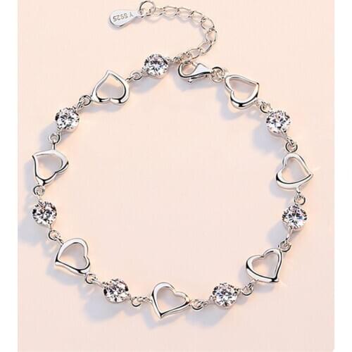 Lady Charm Zircon Heart Bracelet For Girl Jewelry New Fashion Silver 925 Sterling Bracelet Female Party Accessories Princess