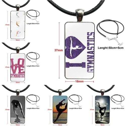 For Women Christmas Gift Gymnastics Vintage Jewelry Steel Plated With Glass Cabochon Choker Long Pendant Rectangle Necklace