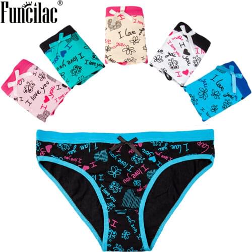 FUNCILAC Underwear Women Sexy Cotton Print Underpants Letter Women Panties Butterfly Shorts Intimate Goods Lingerie 5 Pcs/Lot
