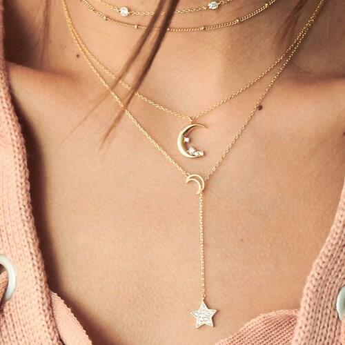 ALIUTOM Women Necklace 2020 Star and Moon Multilayer Pendant Necklace Gold Chains Necklace Jewelry Statement Wedding Party Gifts