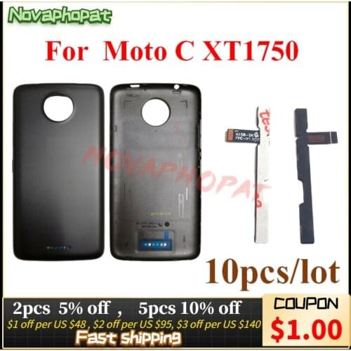 Novaphopat Black Back housing For Motorola Moto C XT1750 Battery door Rear Cover Power on off Volume Switch Flex Cable 10pcs/lot