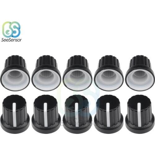 10Pcs WH148 Shaft Hole Dia 6mm Plastic Threaded Knurled Potentiometer Knobs Caps