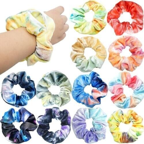 12 Pieces Velvet Pocket Hair Scrunchies Hidden Pocket Rainbow Hair Ties Elastic Zipper Scrunchies Colorful Hair Bands