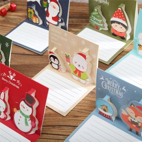 3D Cartoon Penguin Kids Lovely Happy NewYear Greeting Card Christmas Snowman Cards With Envelope Postcard Xmas Gift Invitation