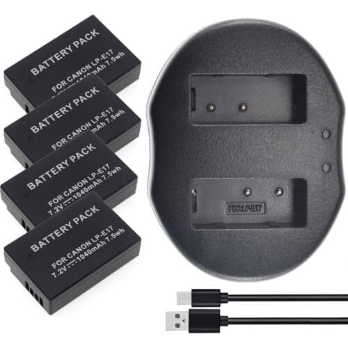 4Pcs LP-E17 Battery + USB Dual Charger For Canon T6i, T6s, M3, 760D Kiss X8i