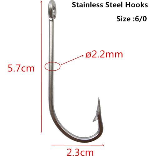 50pcs 6/0 Fishing Hooks Stainless Steel Saltwater Ocean Offset Barbed Fly Hooks Jig Worm Long Sharpened OShaughnessy Tackle