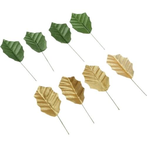 50Pcs Artificial Rose Flowers Leaves Silk Green Golden Leaf for Wedding Party Festival Bouquets Supplies Home Decorative Craft