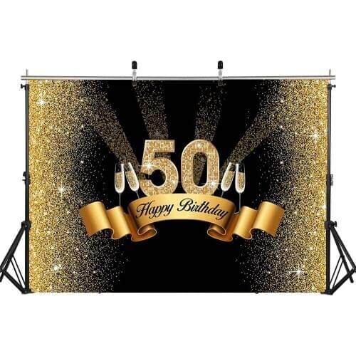 50th Custom Birthday Backdrop Gold Glitter Bokeh Shiny Background Champagne Celebration Royal Vinyl Party Banner Backdrops