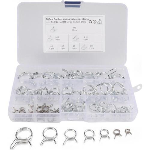 70Pcs/set Automobile Double Wire Fuel Line Silicone Hose Tube Spring Clips Φ5-Φ18 Clamp Assortment Kit Car Accessories