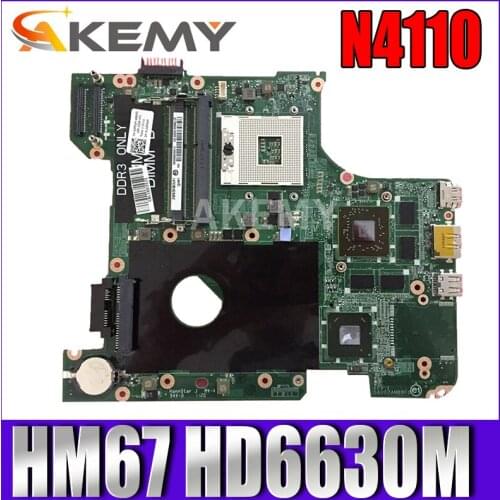Akemy Laptop motherboard For DELL Inspiron 14R N4110 HM67 HD6630M 1gb DAV02AMB8F1 CN-00FR3M 00FR3M 0FR3M Mainboard Free CPU