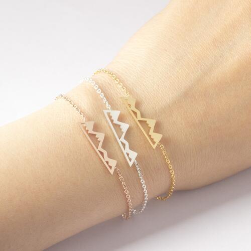 Bracelets For Women Fashion Jewelry Rose Gold Mountain Bracelet Charm Stainless Steel Chain Accessories Best Friend Gifts Bff