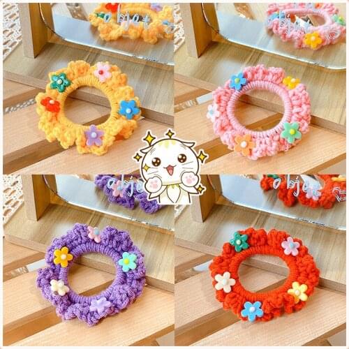 2021 Children Cute Colors Flower Scrunchies Rubber Bands Girls Sweet Knitting Soft Scrunchies Rubber Bands Kids Hair Accessories