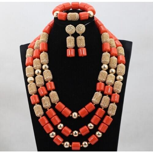 Artificial Coral Beads Indian Bridal Jewelry Set Nigerian Wedding Women Costume Necklace Set New Free Shipping WD999