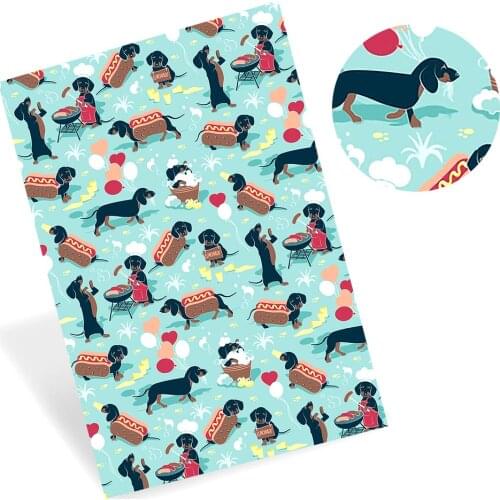 AHB 22*30cm 1pc Faux Leather Sheets Cartoon Dogs Printed Synthetic Leather Fabric Handmade Hair Bow Material DIY Crafts Supplies