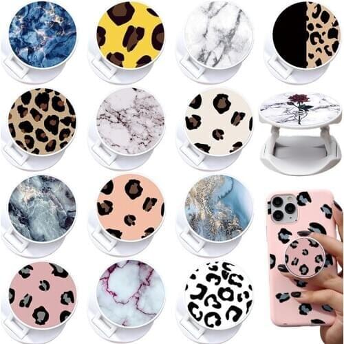 Fashion Leopard Marble Expanding Phone Stand Grip Finger Rring Support Anti-Fall Round Foldable Mobile Phone Holder Accessories