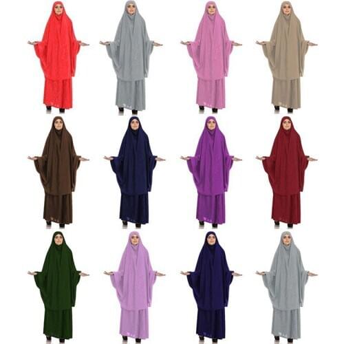 Muslim Burqa Abaya Women Hijab Dresses Prayer Garment 2 peices sets Burka Niqab Long Khimar Kaftan Robe Jilbab Islamic Clothing