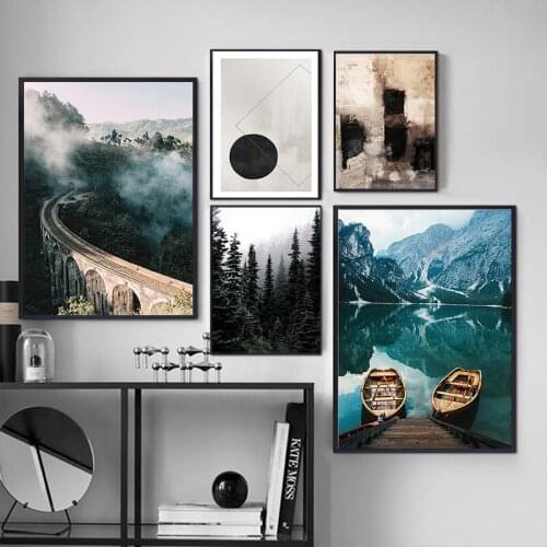 Navia Nature Landscape Poster Nordic Style Print Mountain Lake Boat Wall Art Oil Painting Modern Living Room Home Decoration
