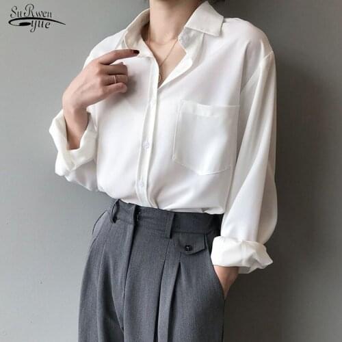 Autumn Long Sleeve Shirt Women Vintage Blouse Women Korean Style Loose Casual White Tops Solid Elegant Blusas All Match 11354