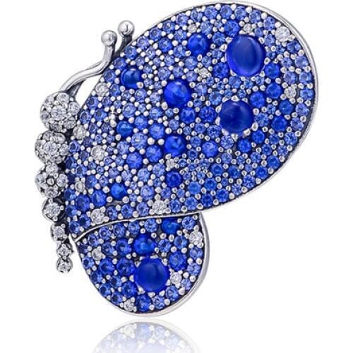Dazzling Blue Butterfly Brooch for Women 925 Sterling Silver Jewelry Pave Stones Crystal Charms for Jewelry Making Female Brooch