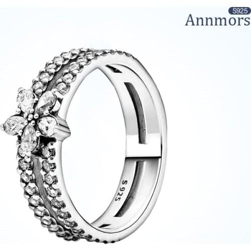 Couple Rings Fits Pandora 925 Sterling Silver Rings 2021 Trend Married Thicken Double Row Zircon Classic Flowers Rings for Women