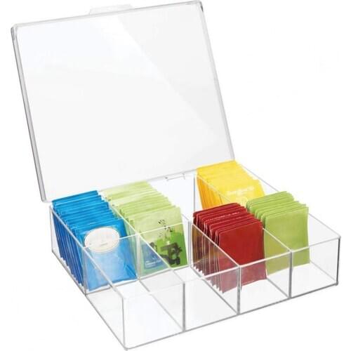 Plastic Transparency 8 Grids Food Storage Box Stackable Tea Bag Organizer Kitchen Sorting Container With Dustproof Cover