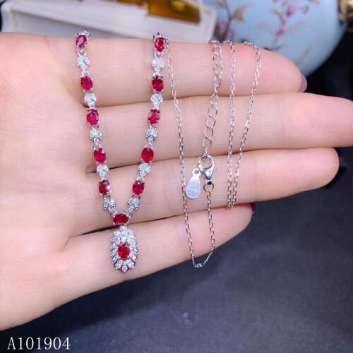 KJJEAXCMY boutique jewelry 925 sterling silver inlaid natural ruby gemstone necklace pendant female models support detection