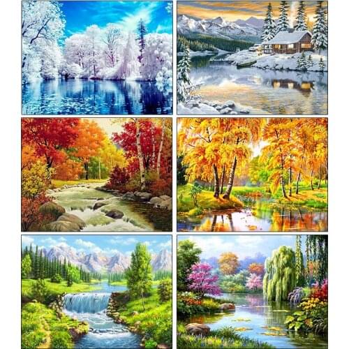Full Square&Round Diamond Painting Landscape Spring 5D Diamond Embroidery Mosaic Cross Stitch Winter Home Decor Gift