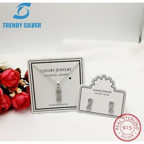 Complete pure 925 sterling silver zirconia clear CZ luxury jewelry set ring earrings for woman pendant necklace trendy design