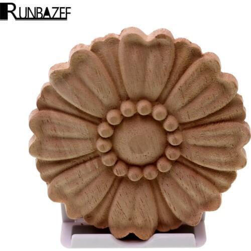 RUNBAZEF Boutique Lots Wood Carved Long Onlay Applique Unpainted Flower Walls Cabinets Door Vintage Home Decor Type Kawaii Craft