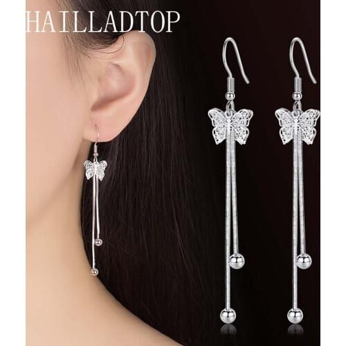 Chic Hollow Butterfly Hook Earrings Beads Drop Ear Jewel Mid-length Tassel Earrings Classic Butterfly Dangle Earrings