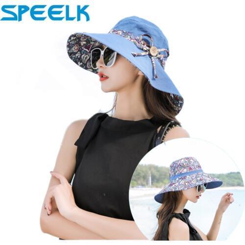 Brand New Bucket Hats Women Summer Print Double Sided Visor Hat Basin Cap Wide Brim Sunbonnet Fedoras Female Beach Sun hats