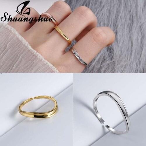 Shuangshuo Trendy Thin Line Curve Irregular Geometric Open Adjustable Finger Rings for Women Birthday Personalized Gift 2021