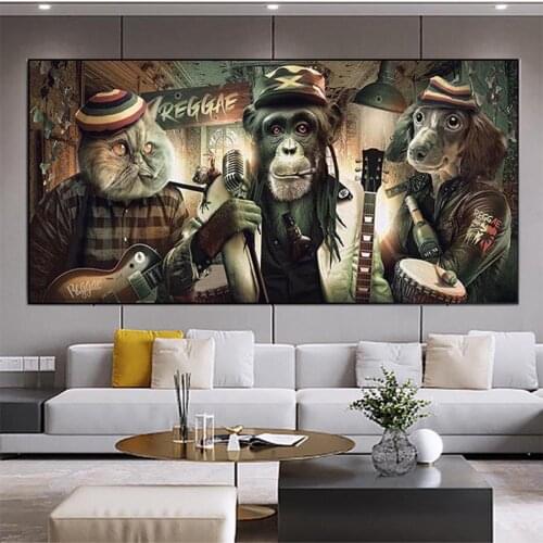 Modern Smoking Glasses Music Hip Hop Monkey Large Poster 5D DIY Diamond Painting Wall Art Pictures Mosaic Embroidery Home Decor
