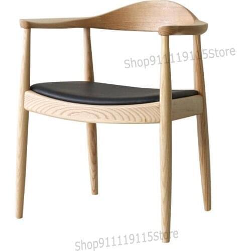 President Chair Kennedy Ox Horn All Solid Wood Armrest Nordic Home Back Manicure Chair Hiroshima Chair Solid Wood Dining Chair
