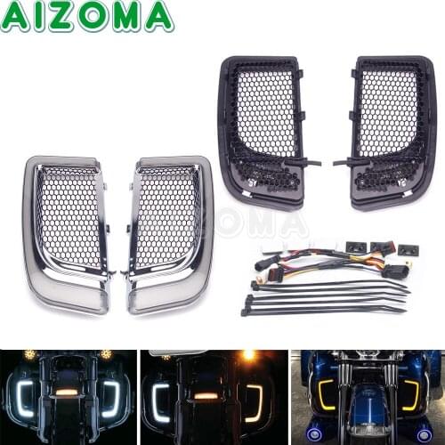 LED Running Turn Signal Light Lamp Fairing Lower Grills For Harley Street Road Glide Ultra Limited FLHTK FLTRU FLTRK 2014-2020